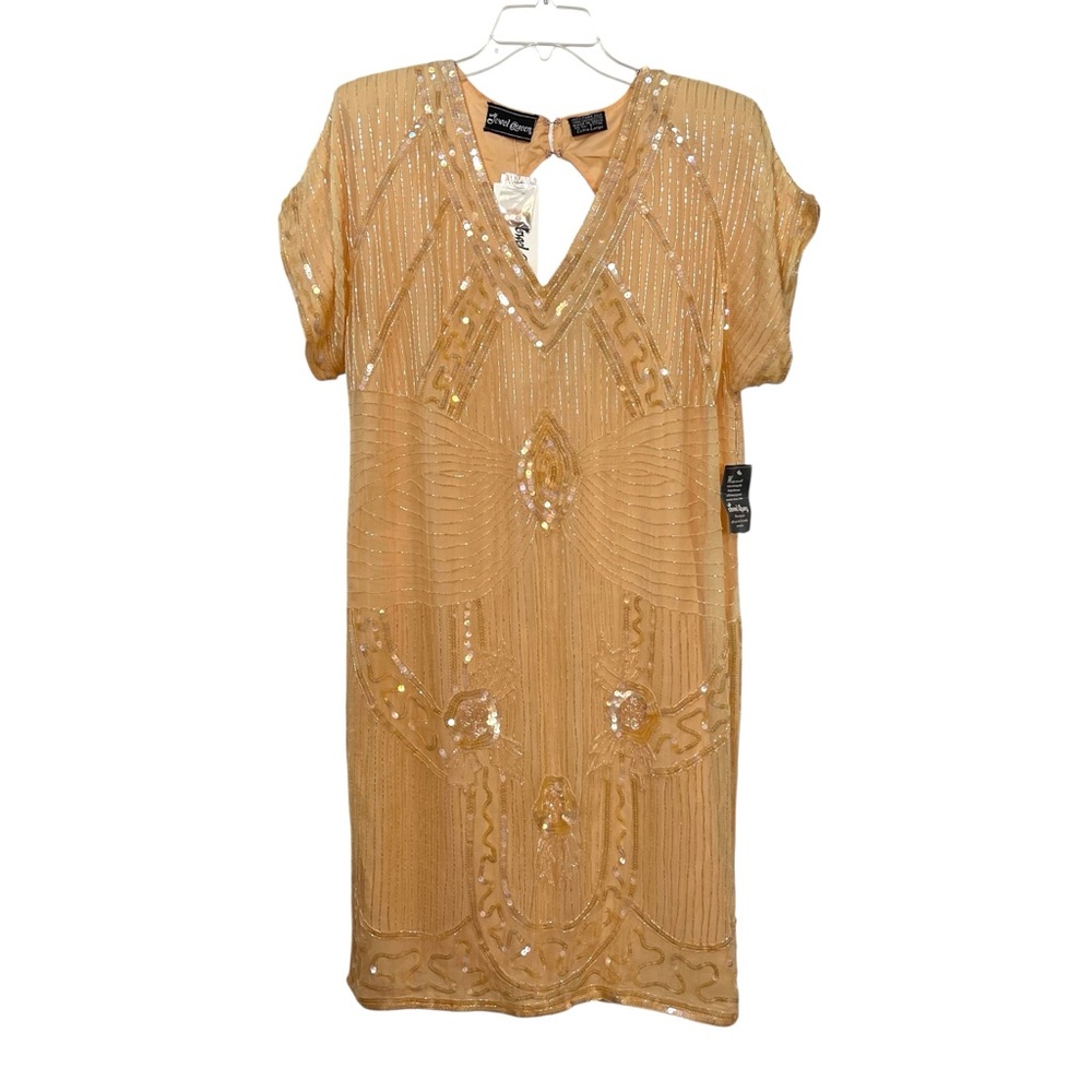 NWT Silk Beaded Sequin Pastel Peach Color Dress